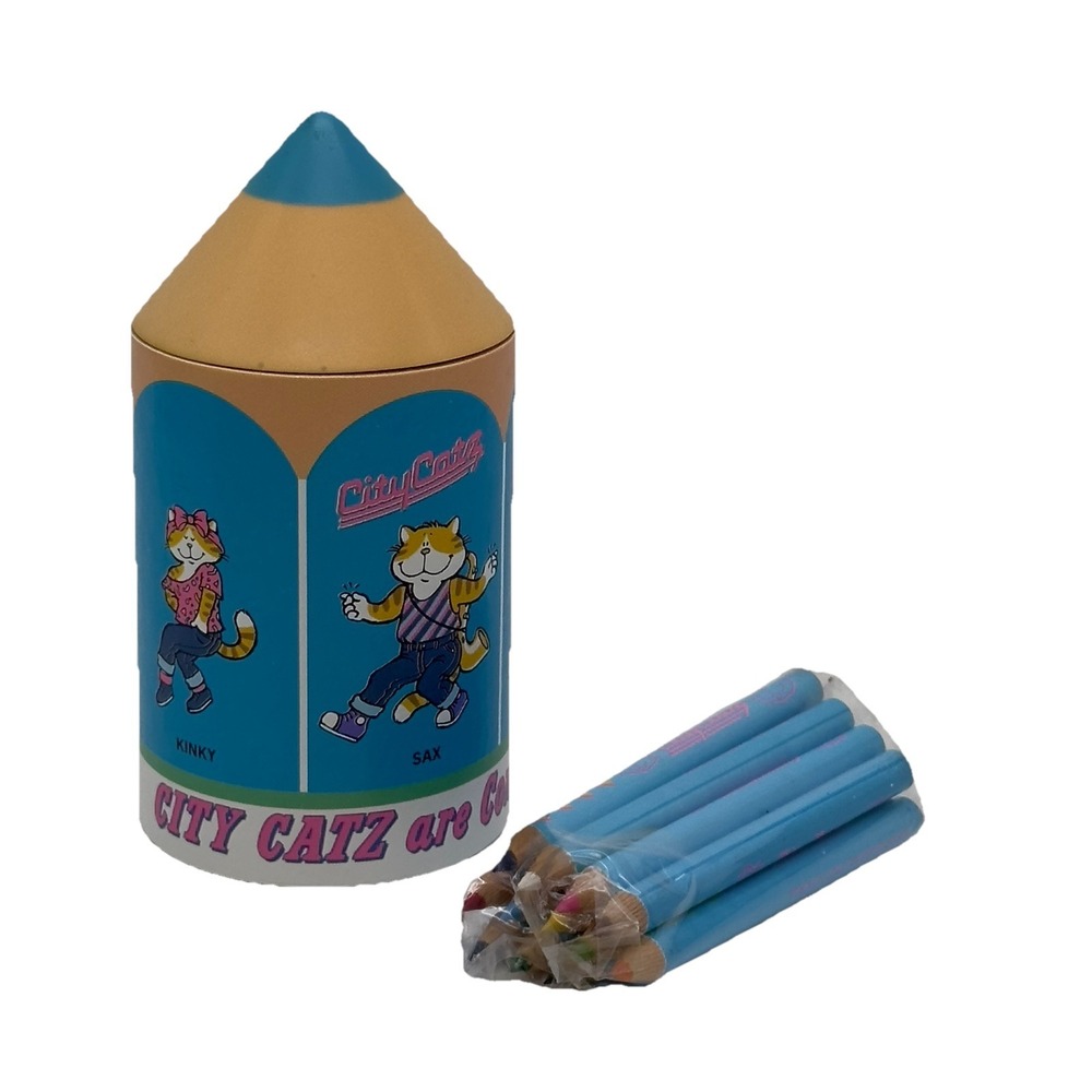 Vtg 1985 Sanrio City Catz Cats‎ Colored Pencil Set Cardboard Container New Japan
